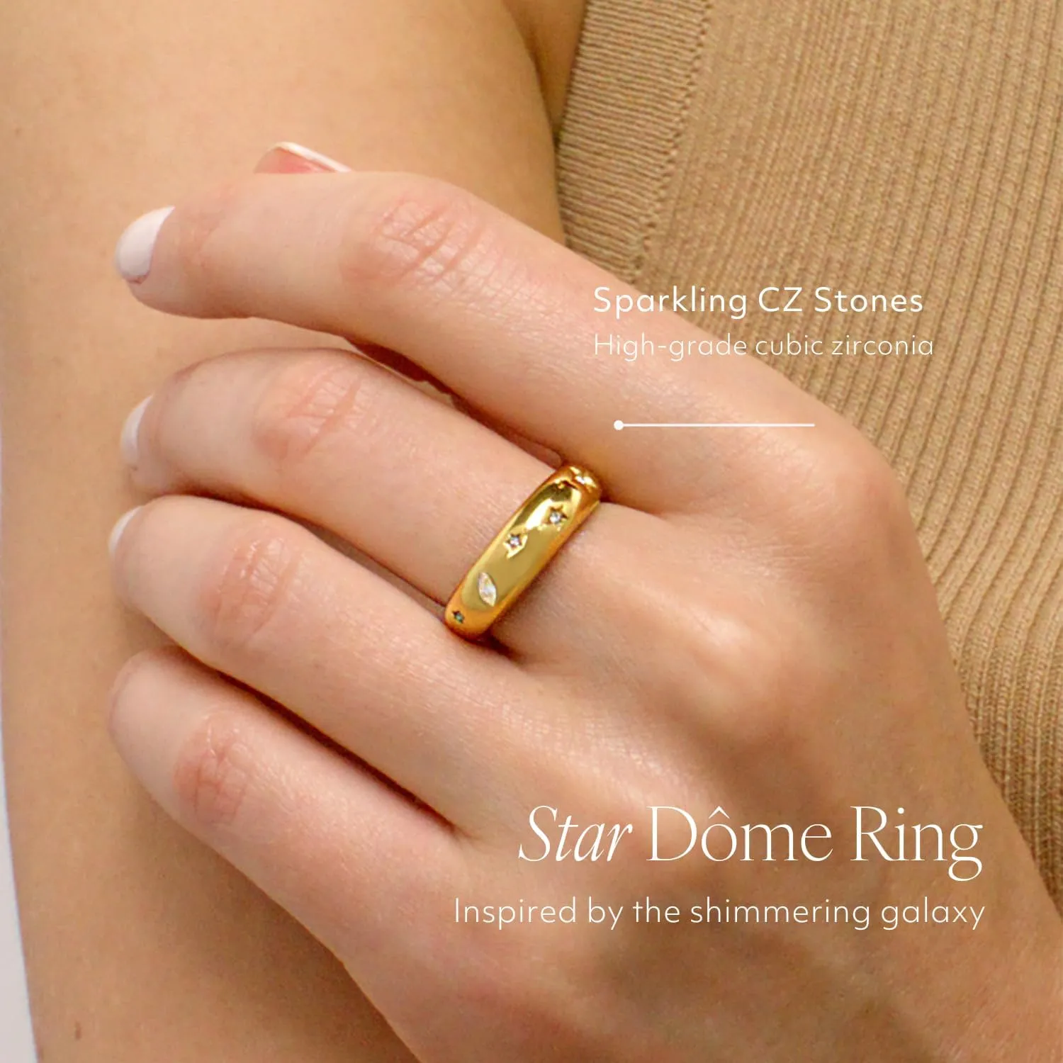 Chunky Gold Dome Rings for Women, Bold Wide Twist Stackable Statement, Non-Tarnish 18k Gold Plated Stainless Steel, Sizes 5-11