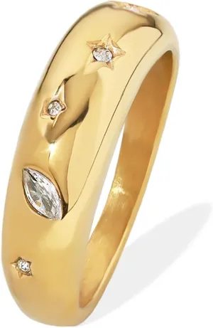 Chunky Gold Dome Rings for Women, Bold Wide Twist Stackable Statement, Non-Tarnish 18k Gold Plated Stainless Steel, Sizes 5-11