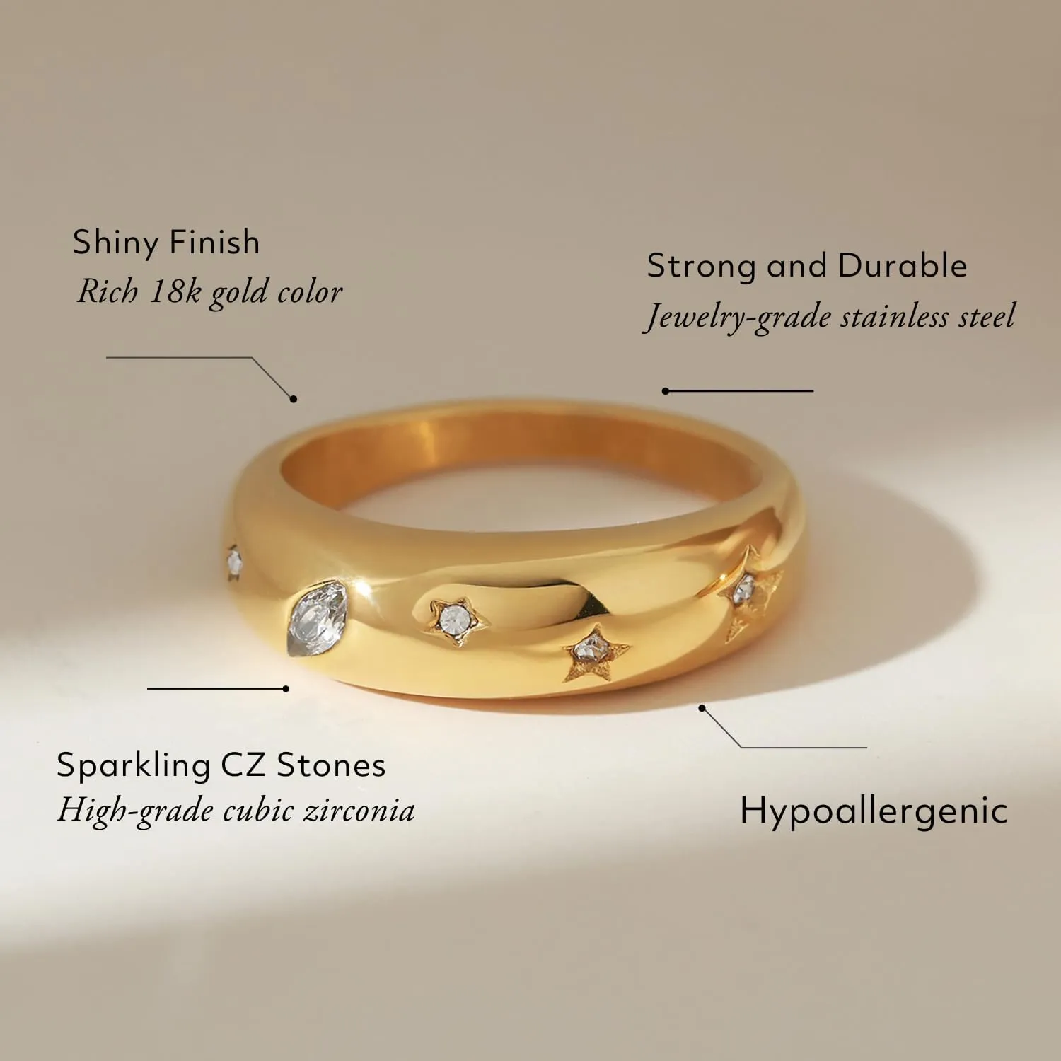 Chunky Gold Dome Rings for Women, Bold Wide Twist Stackable Statement, Non-Tarnish 18k Gold Plated Stainless Steel, Sizes 5-11