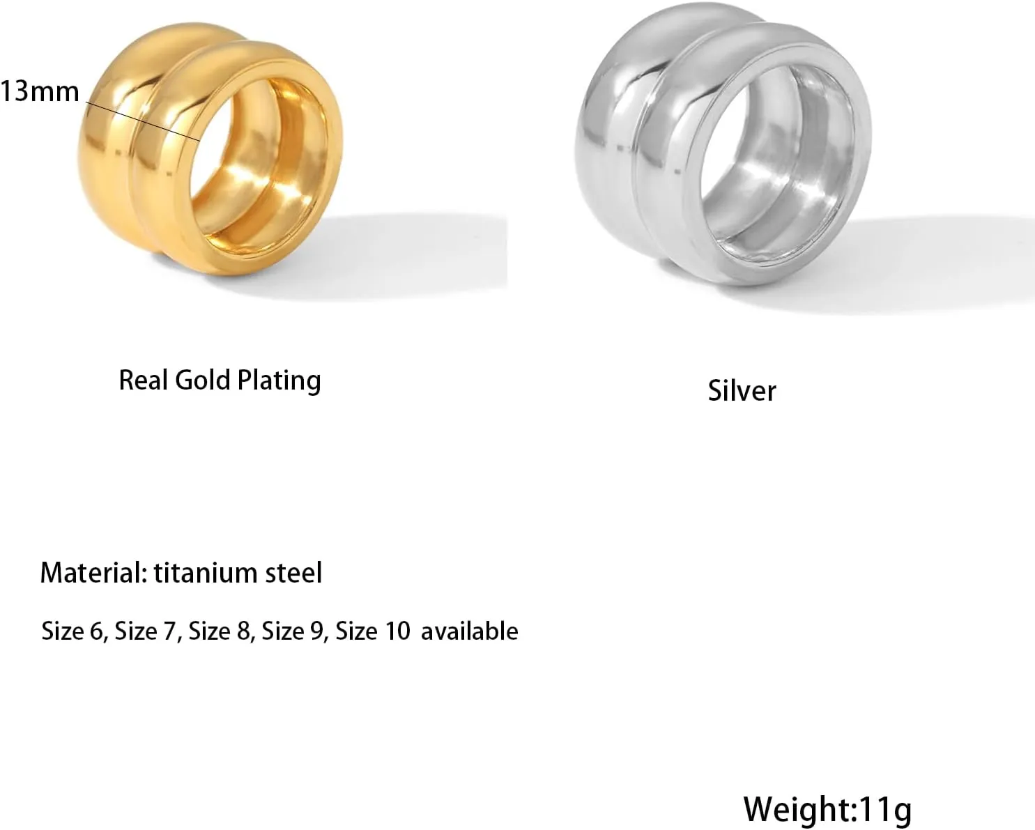 Chunky Gold Rings That Don't Tarnish Size 6-11 Silver Statement Rings for Women Bold Thick Chunky Rings Gold Silver Rings for Women