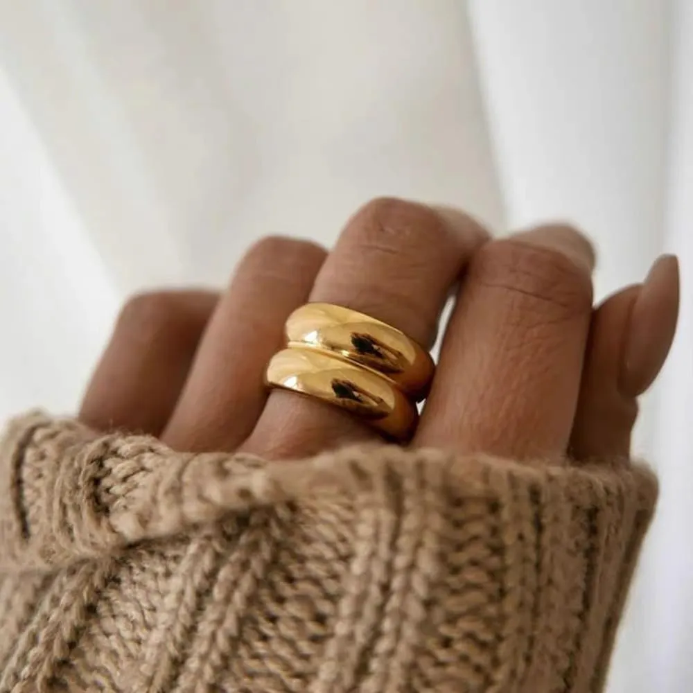 Chunky Gold Rings That Don't Tarnish Size 6-11 Silver Statement Rings for Women Bold Thick Chunky Rings Gold Silver Rings for Women