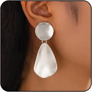 Chunky Gold Statement Earrings for Women Trendy Big Gold Earrings Dangle Large Silver Earrings Long Teardrop Geometric Drop Dangle Earrings Chunky Jewelry