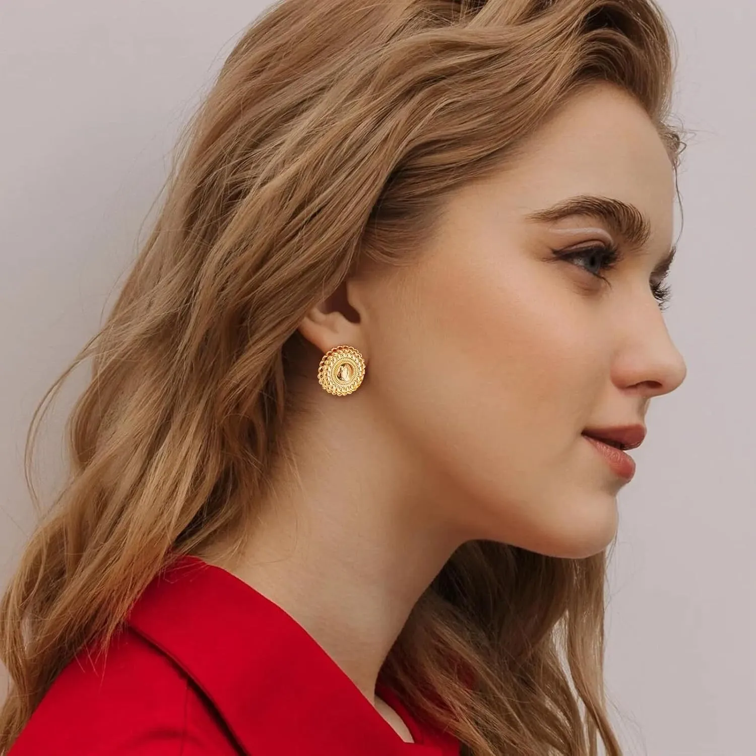 Chunky Gold Statement Earrings Studs - Vintage Trendy Jewelry Gifts for Women
