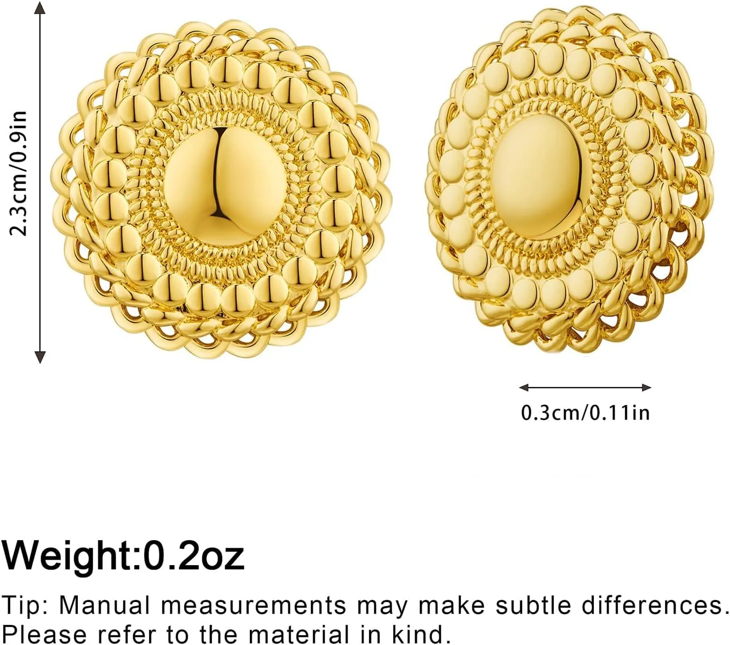 Chunky Gold Statement Earrings Studs - Vintage Trendy Jewelry Gifts for Women