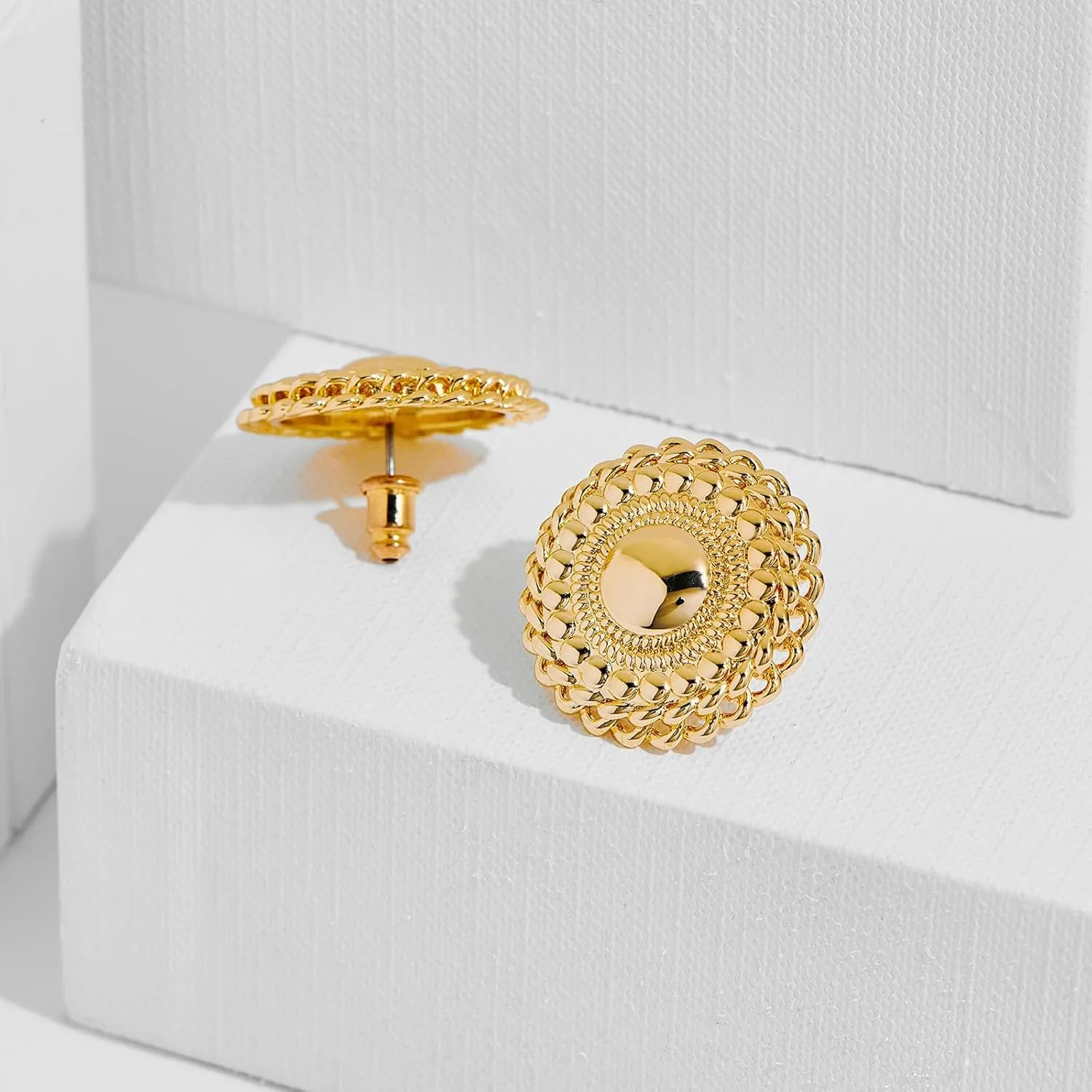 Chunky Gold Statement Earrings Studs - Vintage Trendy Jewelry Gifts for Women