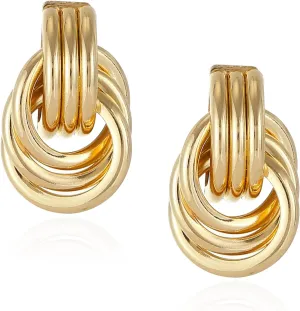 Chunky Gold Statement Earrings - Trendy, Fashion Knot Geometric Drop Dangle Earrings - Minimalist Gold Jewelry for Women