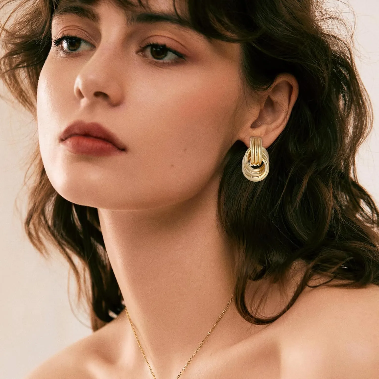 Chunky Gold Statement Earrings - Trendy, Fashion Knot Geometric Drop Dangle Earrings - Minimalist Gold Jewelry for Women