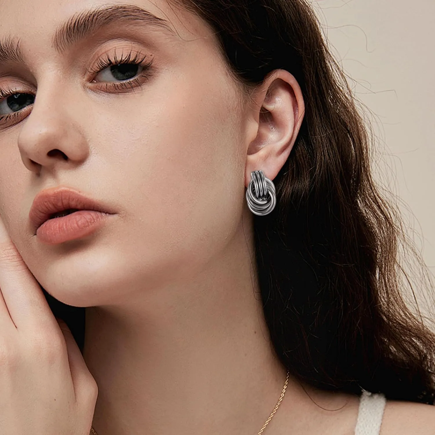 Chunky Gold Statement Earrings - Trendy, Fashion Knot Geometric Drop Dangle Earrings - Minimalist Gold Jewelry for Women