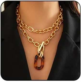 Chunky Layered Choker Necklace for Women Geometric Ot Clasp Acrylic Pendant Necklace Trendy Paperclip Cuban Link Chain Necklace Punk Y2k Stackable Gothic Party Jewelry