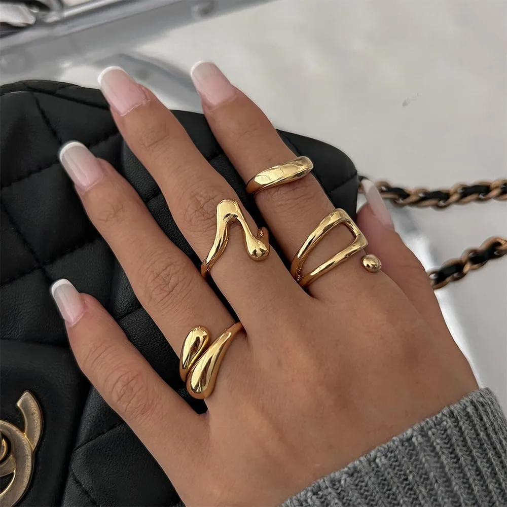 Chunky Silver Rings for Women Non Tarnish Stack Opening Thick Ring Dome Statement Rings Cross Ring