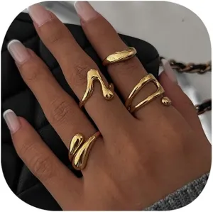 Chunky Silver Rings for Women Non Tarnish Stack Opening Thick Ring Dome Statement Rings Cross Ring
