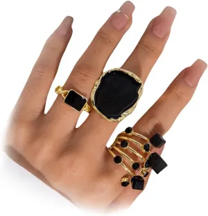 Chunky Statement Gold and Black Enamel Drip Band Rings Set for Women, Vintage Large Crystal Intertwined CZ Ring Cute Big Cocktail Party Prom Jewelry Gifts Accessories