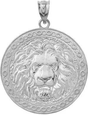 Claddagh Gold Bold 925 Sterling Silver Lion Head Medallion Round Pendant
