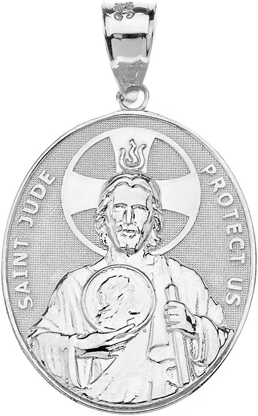 Claddagh Gold Bold 925 Sterling Silver St Saint Jude Thaddeus Protect Us Oval Pendant Necklace