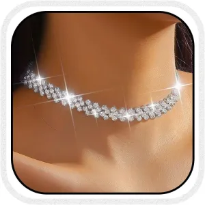CLOACE Rhinestone Choker Necklace Diamond Row Necklaces Sparkly Crystal Necklace Chain Jewerly Prom Accessories for Women