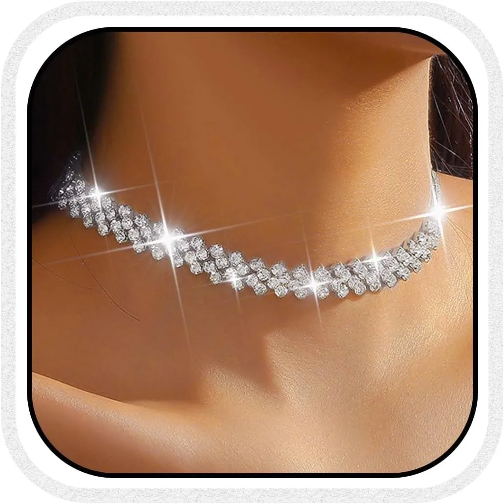 CLOACE Rhinestone Choker Necklace Diamond Row Necklaces Sparkly Crystal Necklace Chain Jewerly Prom Accessories for Women