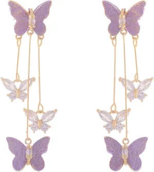 coadipress Butterfly Earrings for Women Delicate Sweet Bohemian 14K Gold Long Crystal Rhinestones Butterfly Lightweight Fringe Tassels Dangle Drop Earrings Daily Traveling Prom Floral Jewelry Gifts