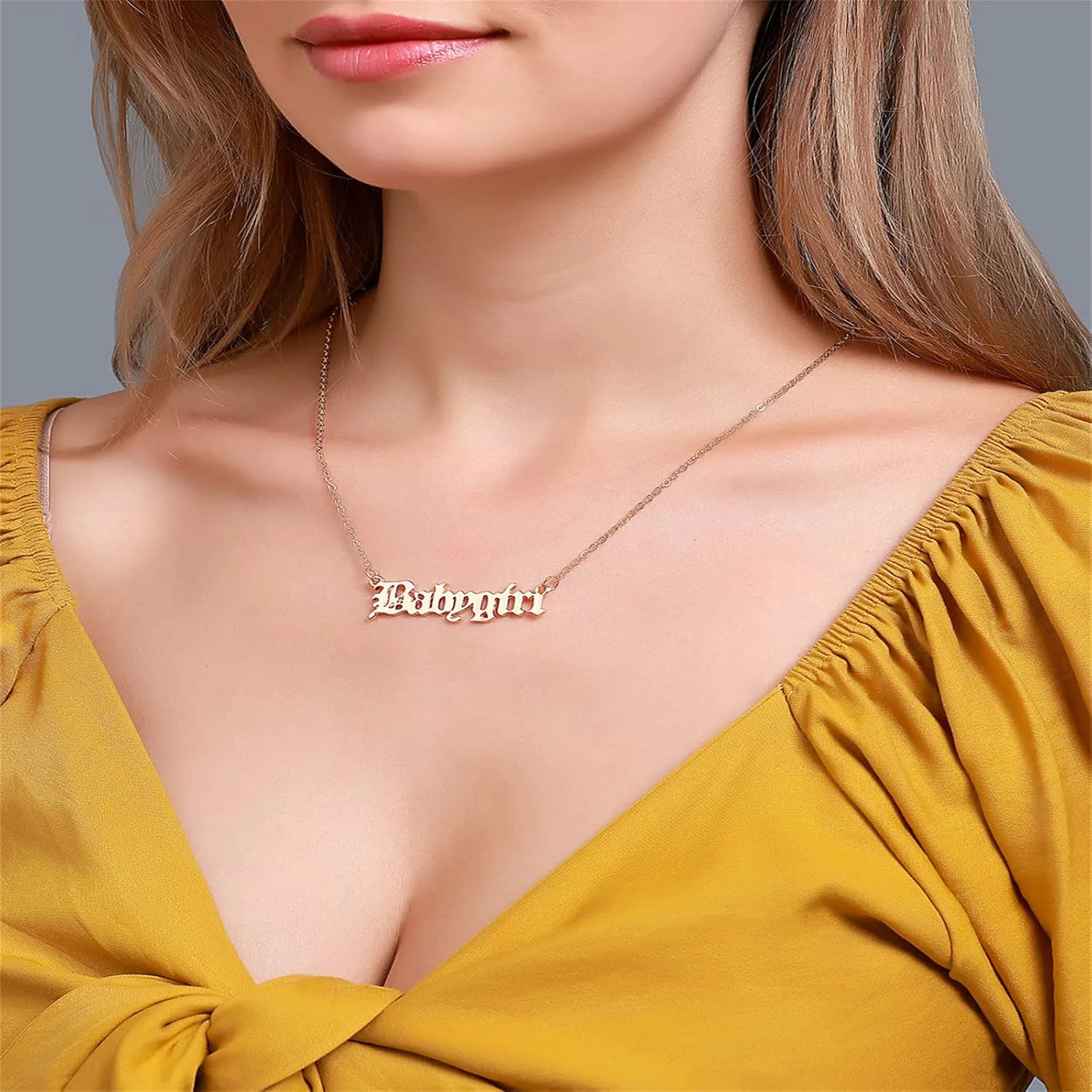 coadipress Old English Babygirl Necklace for Women Unique 18k Gold Silver Plated Adjustable Words Stainless Steel Clavicle Chain Necklaces Jewelry Birthday Gift