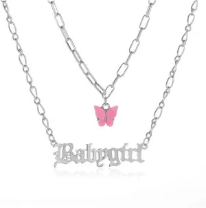 coadipress Old English Babygirl Necklace for Women Unique 18k Gold Silver Plated Adjustable Words Stainless Steel Clavicle Chain Necklaces Jewelry Birthday Gift