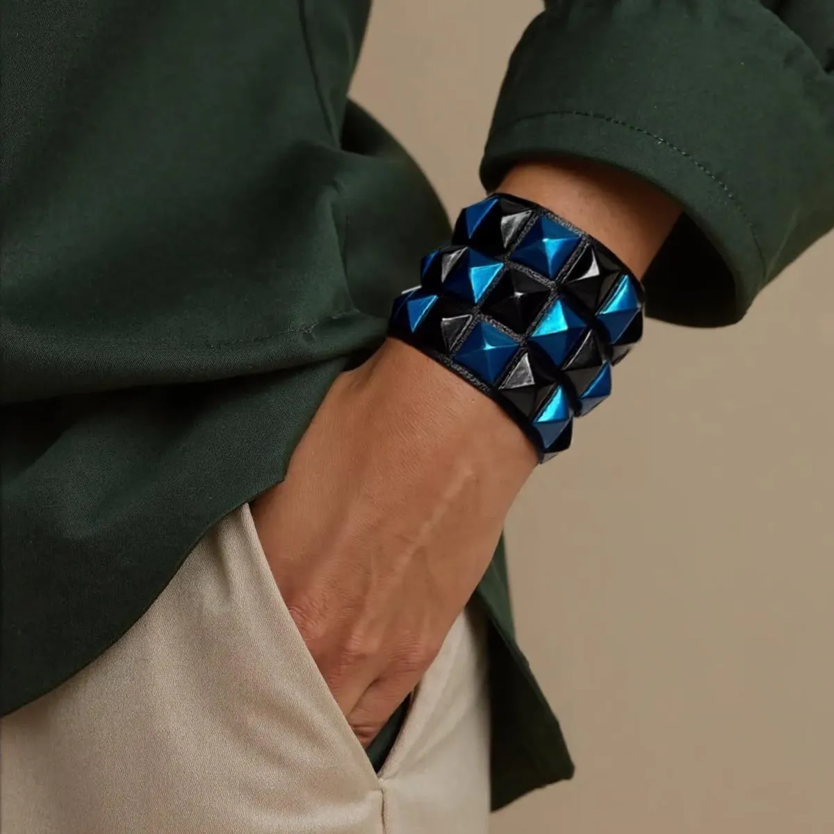 Color 3 Row Pyramid Stud Wristband Punk Leather Bracelet Jewelry Bracelet