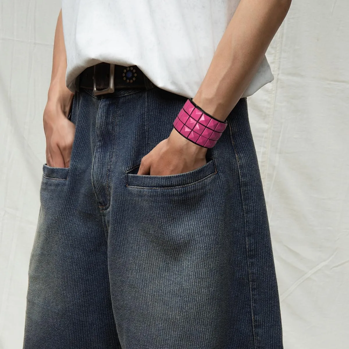 Color 3 Row Pyramid Stud Wristband Punk Leather Bracelet Jewelry Bracelet