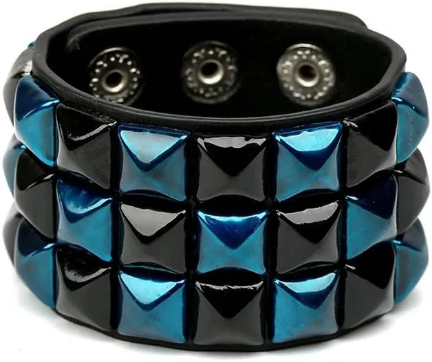 Color 3 Row Pyramid Stud Wristband Punk Leather Bracelet Jewelry Bracelet