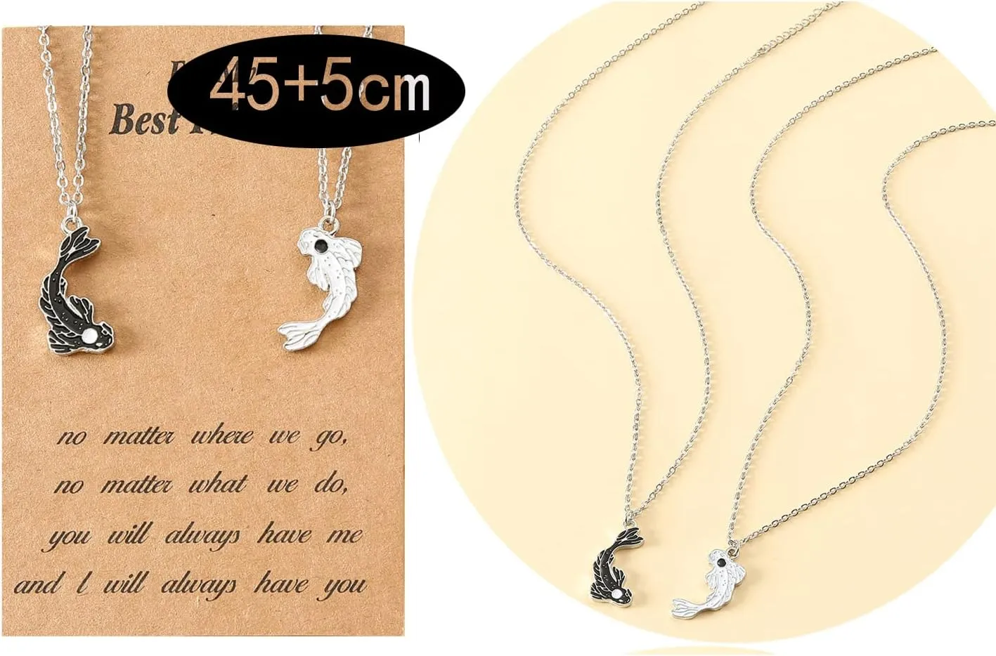 COLORFUL BLING 2 Pieces Yin Yang Friend Pendant Necklace Dragon Matching Unique TaiChi Fish Couple Necklace Cord BFF Friendship Bestie Engagement BFF Jewelry