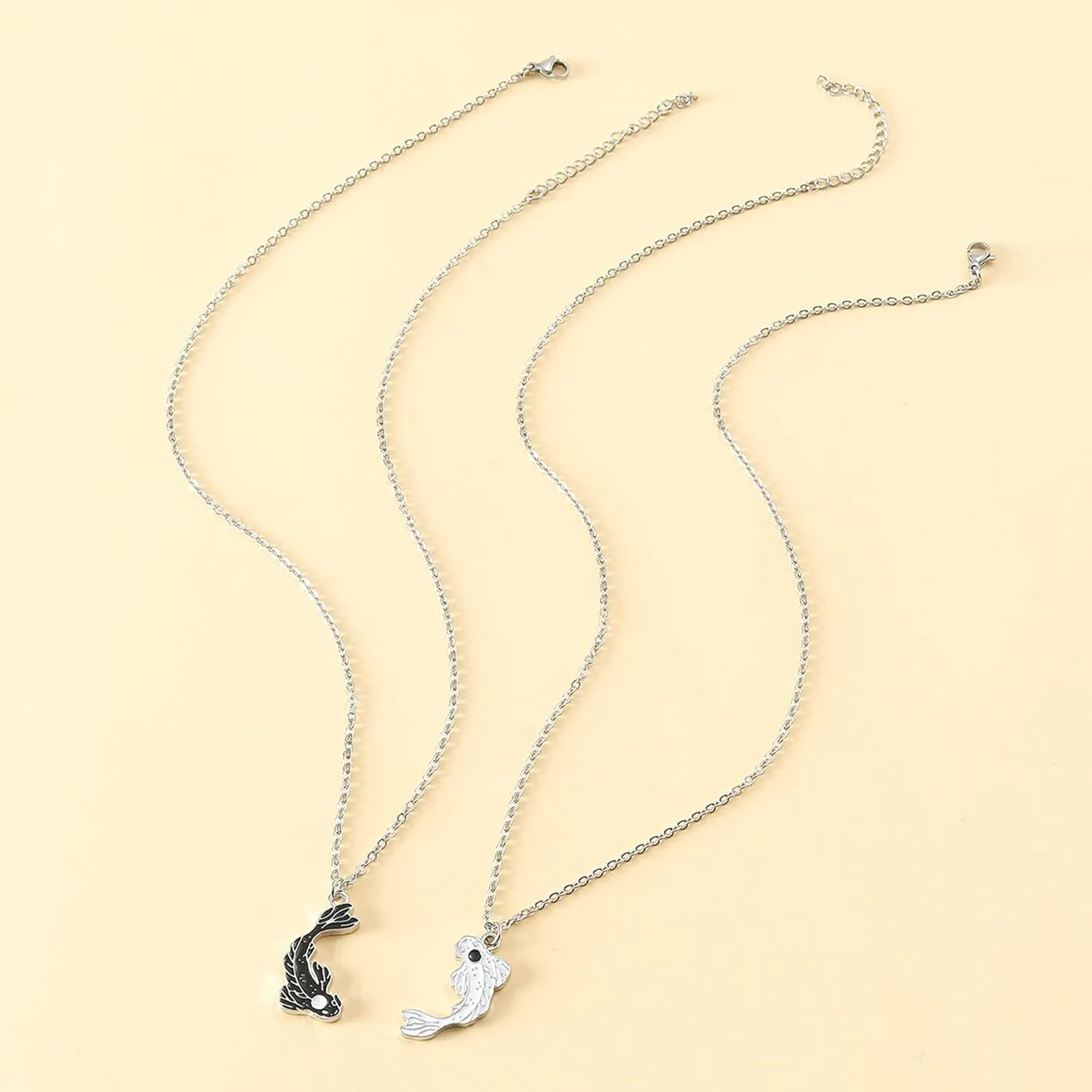 COLORFUL BLING 2 Pieces Yin Yang Friend Pendant Necklace Dragon Matching Unique TaiChi Fish Couple Necklace Cord BFF Friendship Bestie Engagement BFF Jewelry