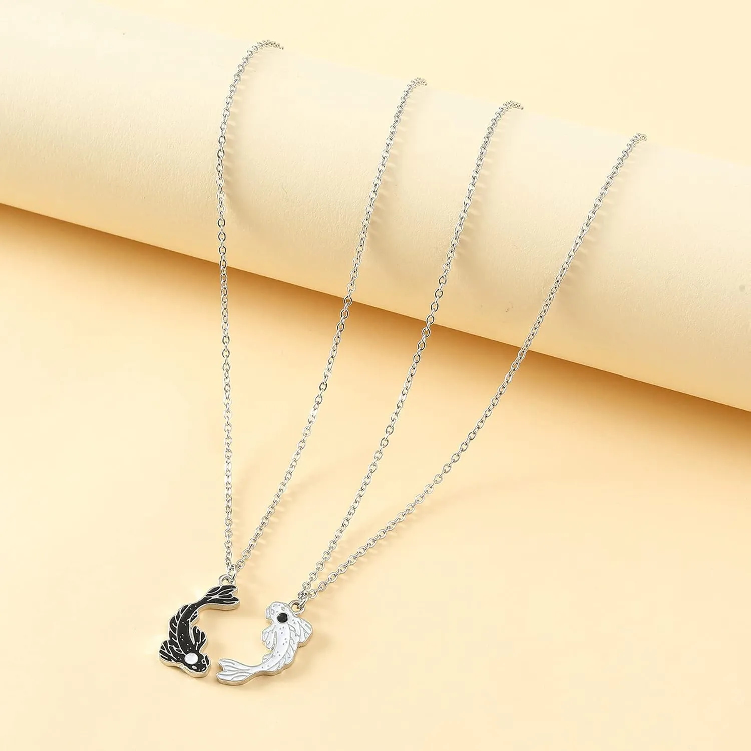 COLORFUL BLING 2 Pieces Yin Yang Friend Pendant Necklace Dragon Matching Unique TaiChi Fish Couple Necklace Cord BFF Friendship Bestie Engagement BFF Jewelry