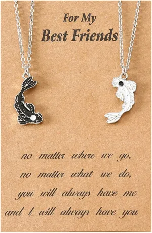 COLORFUL BLING 2 Pieces Yin Yang Friend Pendant Necklace Dragon Matching Unique TaiChi Fish Couple Necklace Cord BFF Friendship Bestie Engagement BFF Jewelry