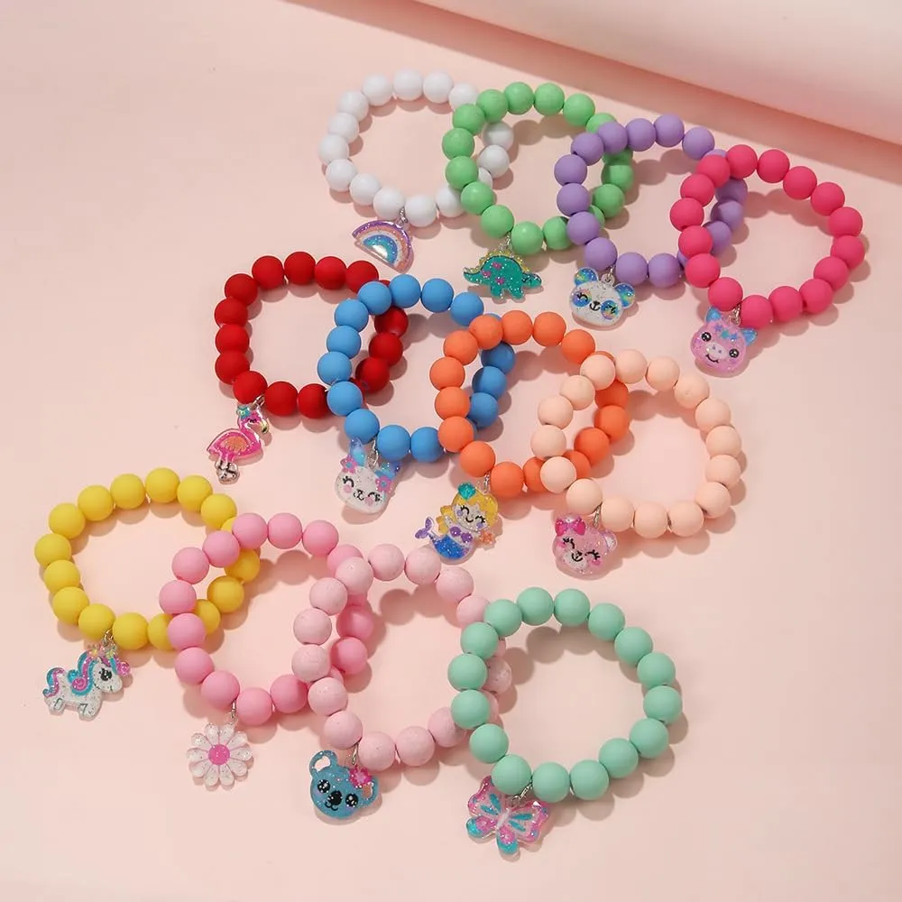 Colorful Enamel Dinosaur Charm Acrylic Beaded Strand Bracelet Set Round Beads for Women Cute Friendship Best Friend Preppy Y2k Party Jewelry