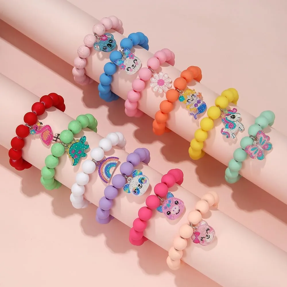 Colorful Enamel Dinosaur Charm Acrylic Beaded Strand Bracelet Set Round Beads for Women Cute Friendship Best Friend Preppy Y2k Party Jewelry