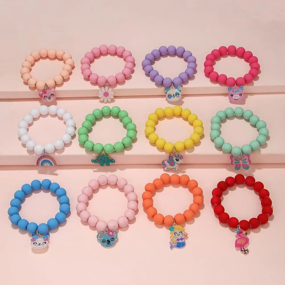 Colorful Enamel Dinosaur Charm Acrylic Beaded Strand Bracelet Set Round Beads for Women Cute Friendship Best Friend Preppy Y2k Party Jewelry