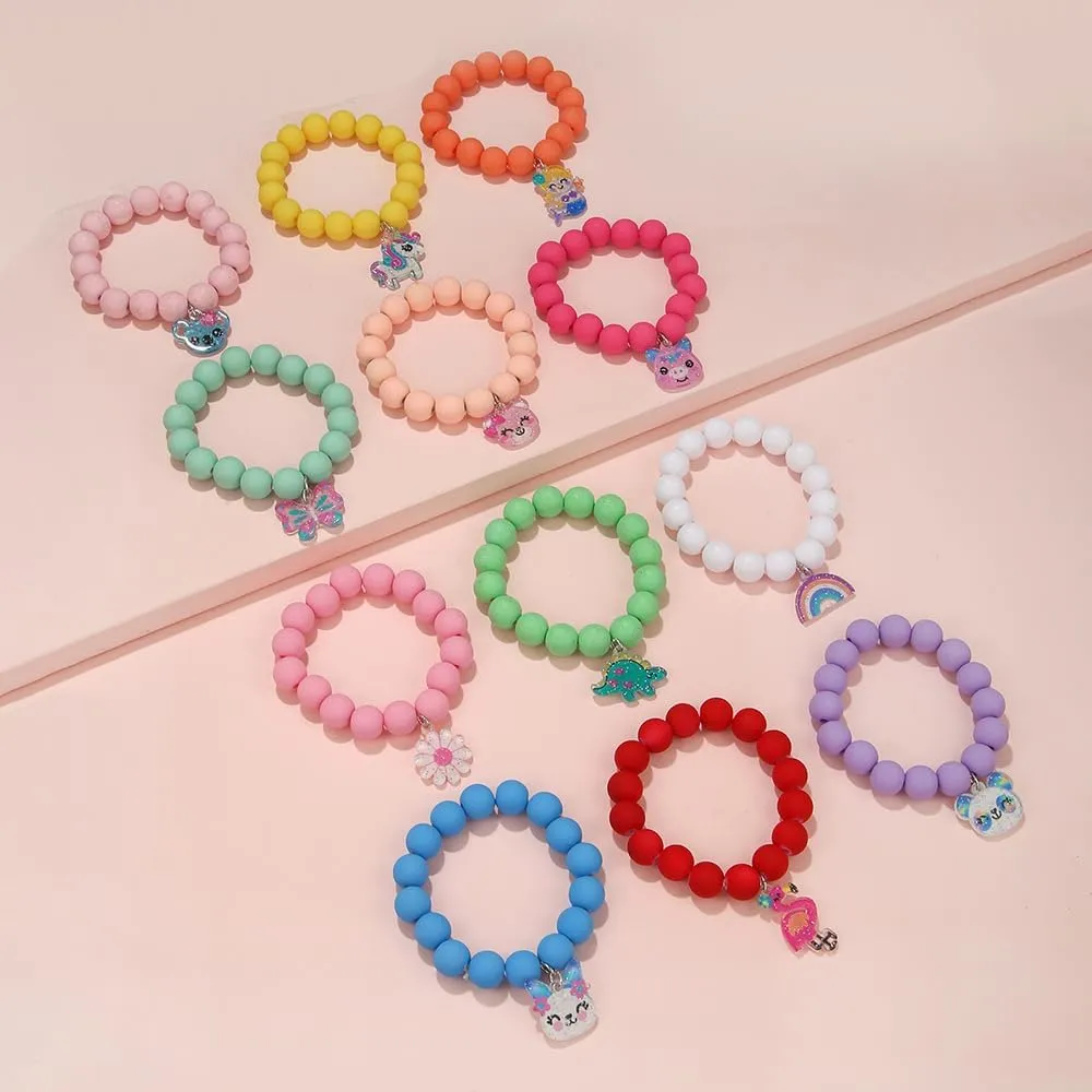 Colorful Enamel Dinosaur Charm Acrylic Beaded Strand Bracelet Set Round Beads for Women Cute Friendship Best Friend Preppy Y2k Party Jewelry