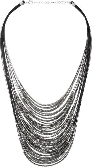 COOLSTEELANDBEYOND Bold Multi-Layer Necklace with Beads, Statement Necklace Waterfall Beads Strings