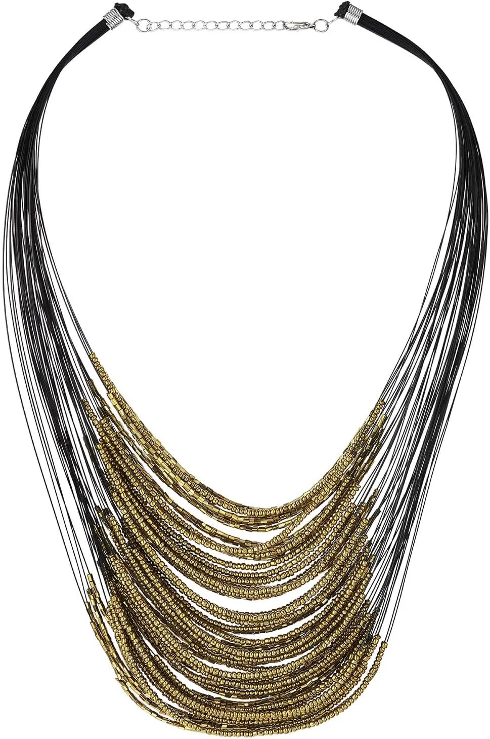 COOLSTEELANDBEYOND Bold Multi-Layer Necklace with Beads, Statement Necklace Waterfall Beads Strings