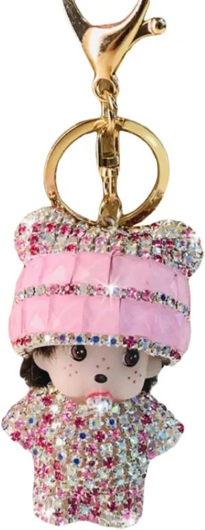 Creative Cool Diamond Cute Girl Design Pendant Keychain, Powder   pastel diamond