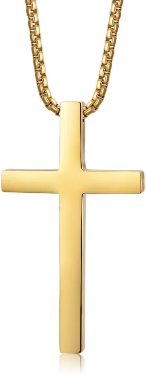 Cross Chain for Men and Women, Gold Cross Necklace for Men, Mens Cross Necklace in Gold, Silver and Black, Simple and Elegant Design