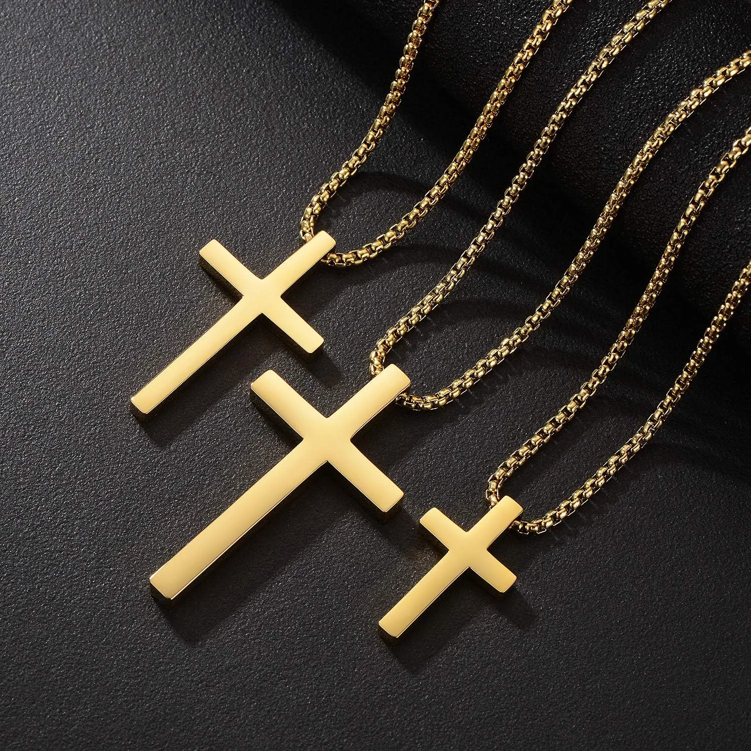 Cross Chain for Men and Women, Gold Cross Necklace for Men, Mens Cross Necklace in Gold, Silver and Black, Simple and Elegant Design