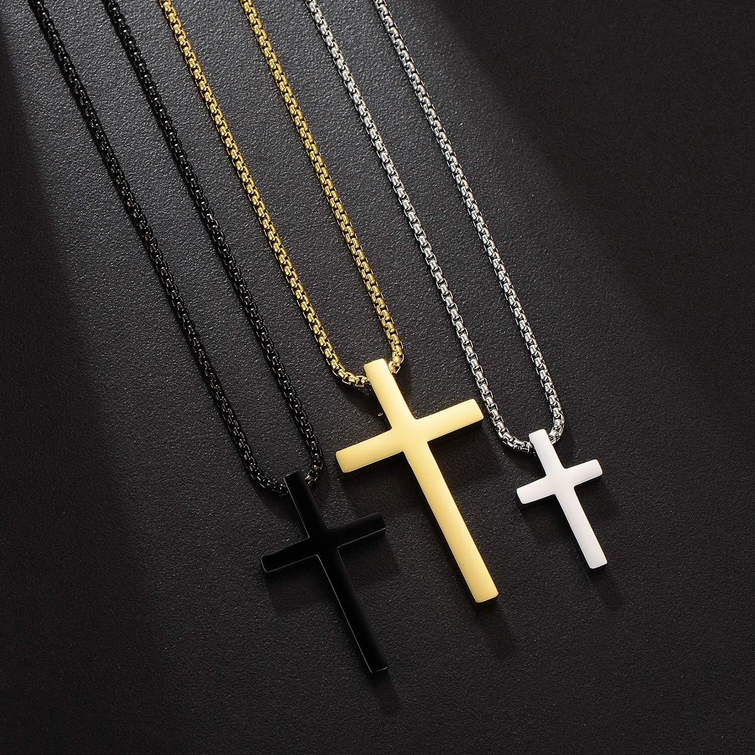 Cross Chain for Men and Women, Gold Cross Necklace for Men, Mens Cross Necklace in Gold, Silver and Black, Simple and Elegant Design