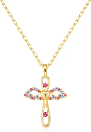 Cross Necklace First Communion Gifts for Girls, Dainty Necklaces for Teen Girls Cross Necklace Shiny CZ Religious Pendant Christian Jewelry Baptism Gifts for Girl