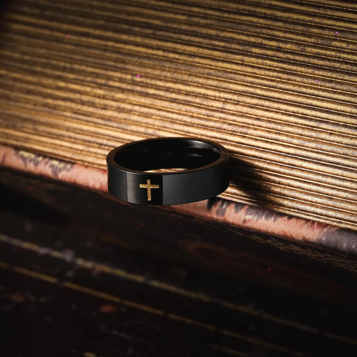 Cross Rings for Men, Black Stainless Steel Classical Simple Plain Christian Religious Wedding Band Ring
