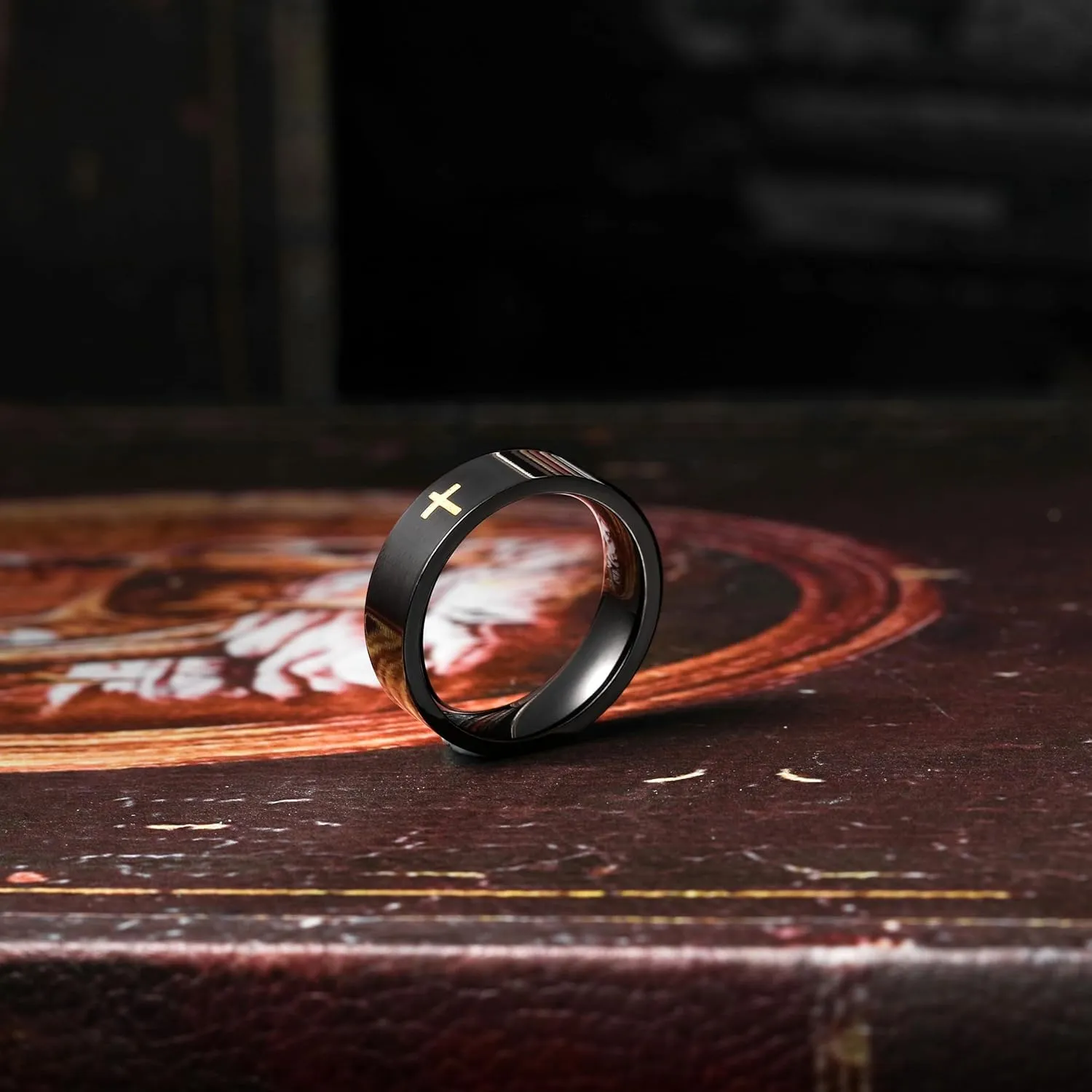 Cross Rings for Men, Black Stainless Steel Classical Simple Plain Christian Religious Wedding Band Ring
