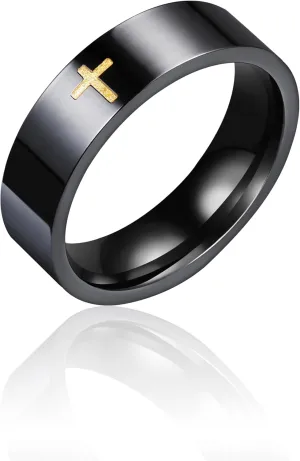 Cross Rings for Men, Black Stainless Steel Classical Simple Plain Christian Religious Wedding Band Ring