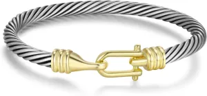 Cuff Bracelets for Women - Silver Cable Bracelets Two Tone Gold Hook - Mixed Metal Bangle Designer Dupes Bracelet Jewelry Gift