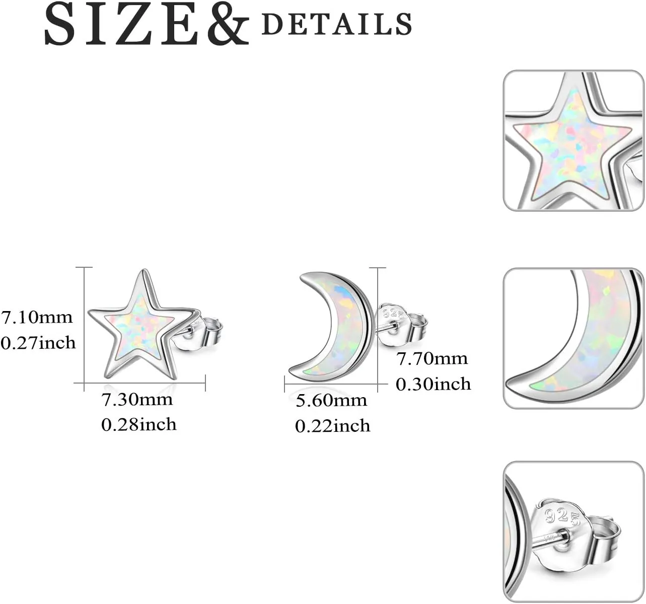 Cuoka 925 Sterling Silver Moon Star Sun Earrings, Opal Celestial Studs Earrings Delicate Moon Star Sun Earrings Jewelry Birthday Graduation Gift For Women