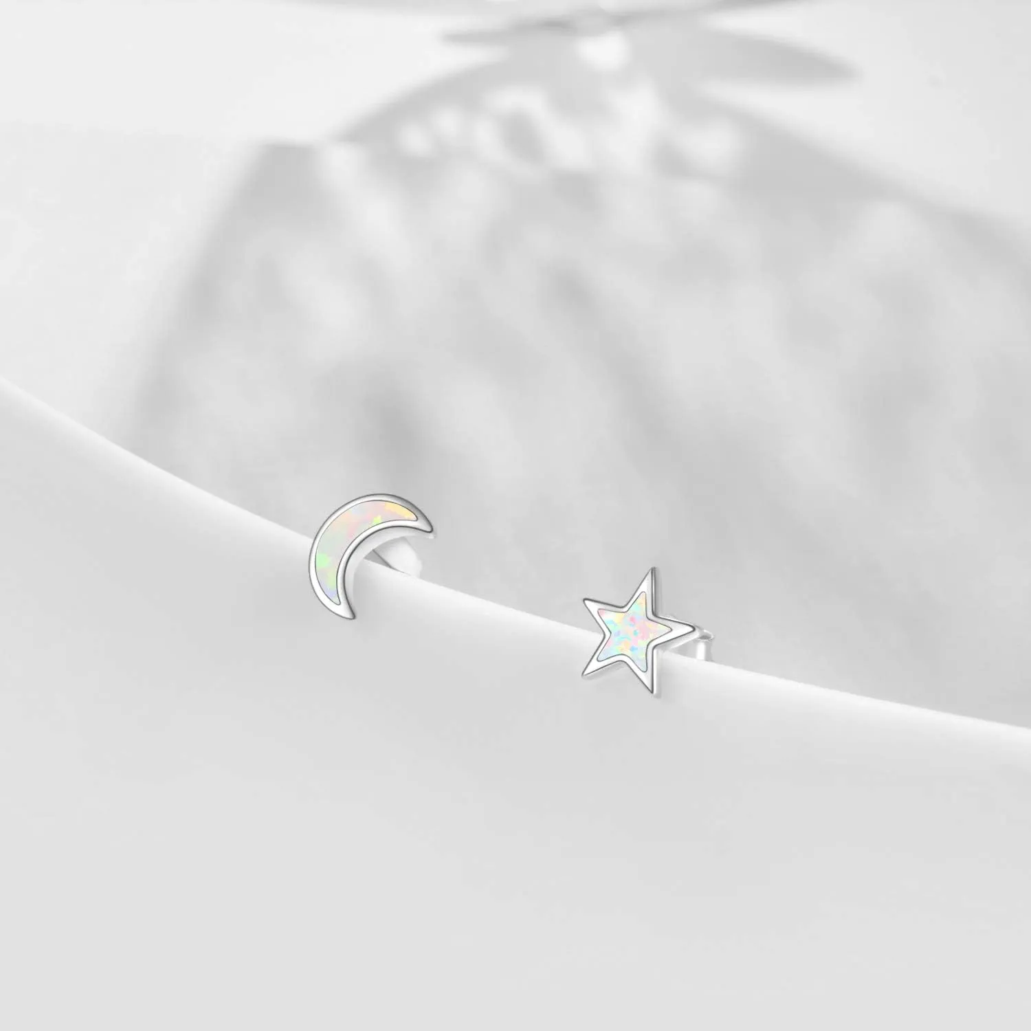 Cuoka 925 Sterling Silver Moon Star Sun Earrings, Opal Celestial Studs Earrings Delicate Moon Star Sun Earrings Jewelry Birthday Graduation Gift For Women