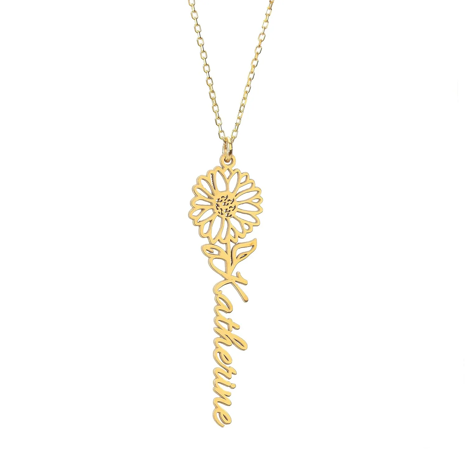 Custom Birth Flower Necklace - Handcrafted Name Pendant - Unique Jewelry Gift for Her