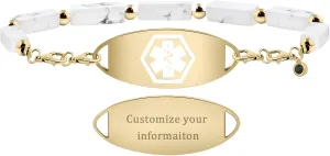 Custom Gemstone Medical ID Bracelets Engraved with Allergy, Diabetes, Epilepsy Alert Information for Women & Men