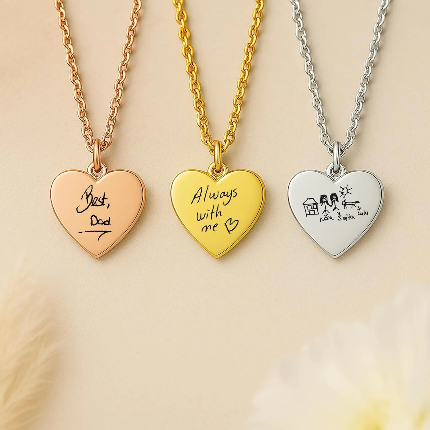 Custom Handwriting Heart Necklace  Personalized Memorial Jewelry with Actual Handwriting or Drawing  Keepsake Gift for Mom, Dad, Grandma, or Grandpa  Unique Sympathy or Remembrance Gift